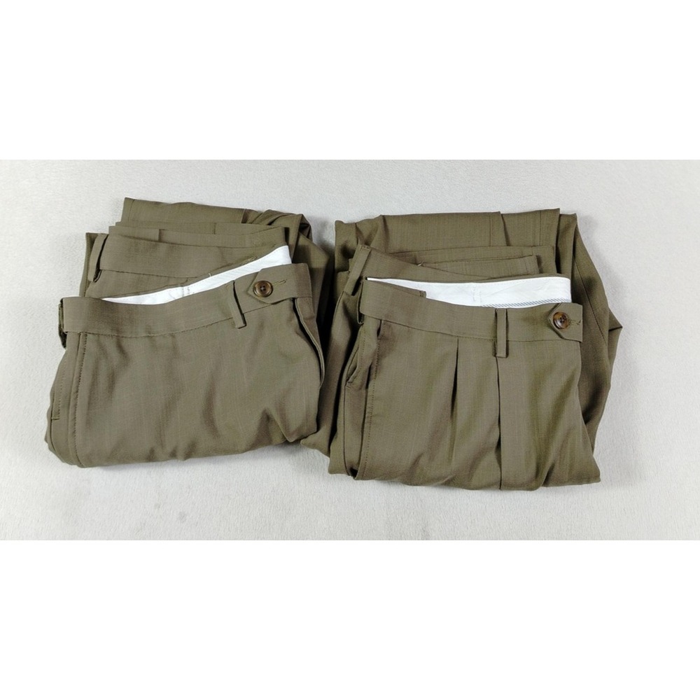 Haggar Dress Pants Mens 36 Beige Classic Fit Eclo Stria Lot Of 2 Office Business
